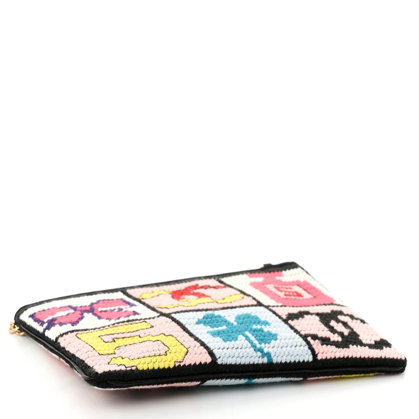Needlepoint Precious Symbols Clutch Shoulder Bag Black