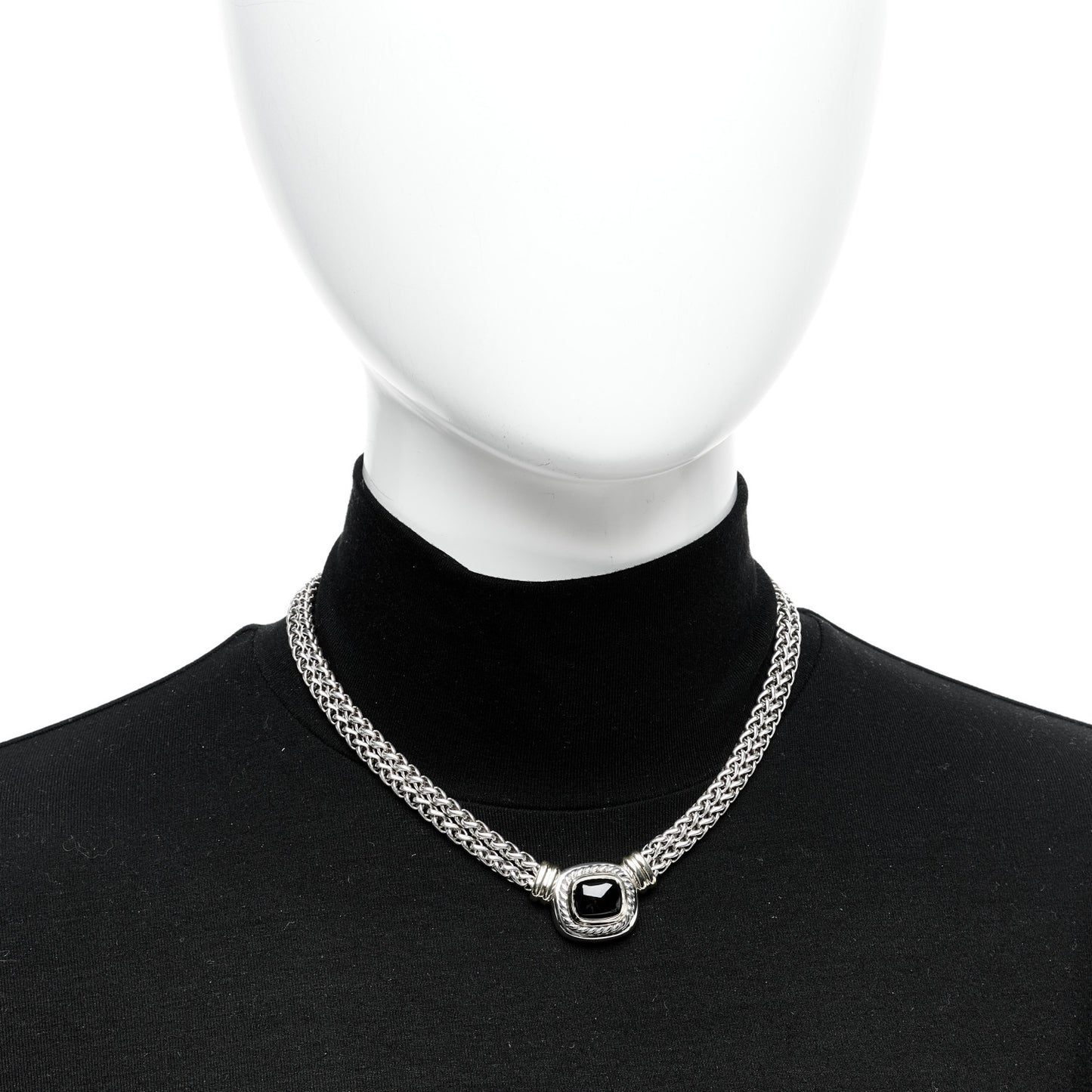 Sterling Silver 14K Yellow Gold Black Onyx Double Wheat Chain Necklace