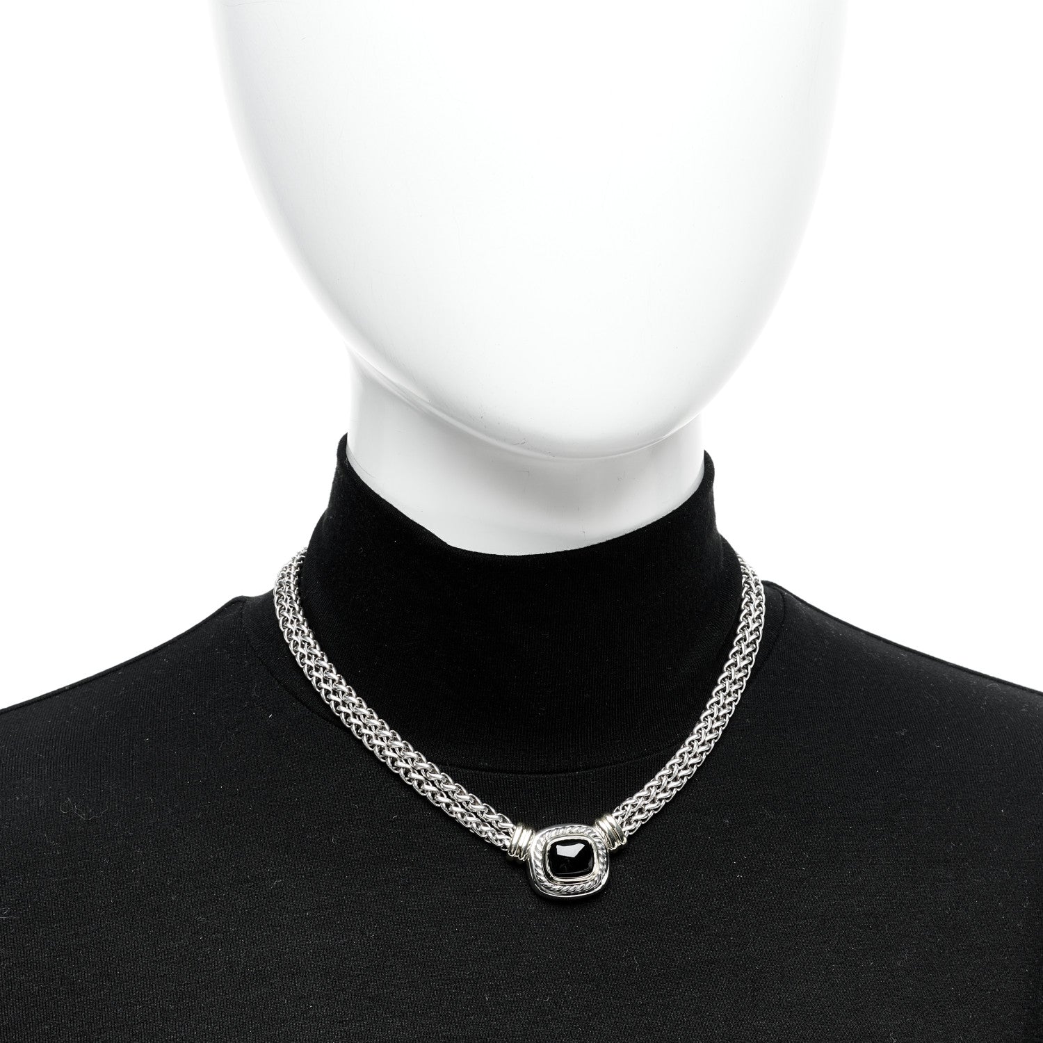 David Yurman Sterling Silver 14K Yellow Gold Black Onyx Double Wheat Chain Necklace 2 of 6