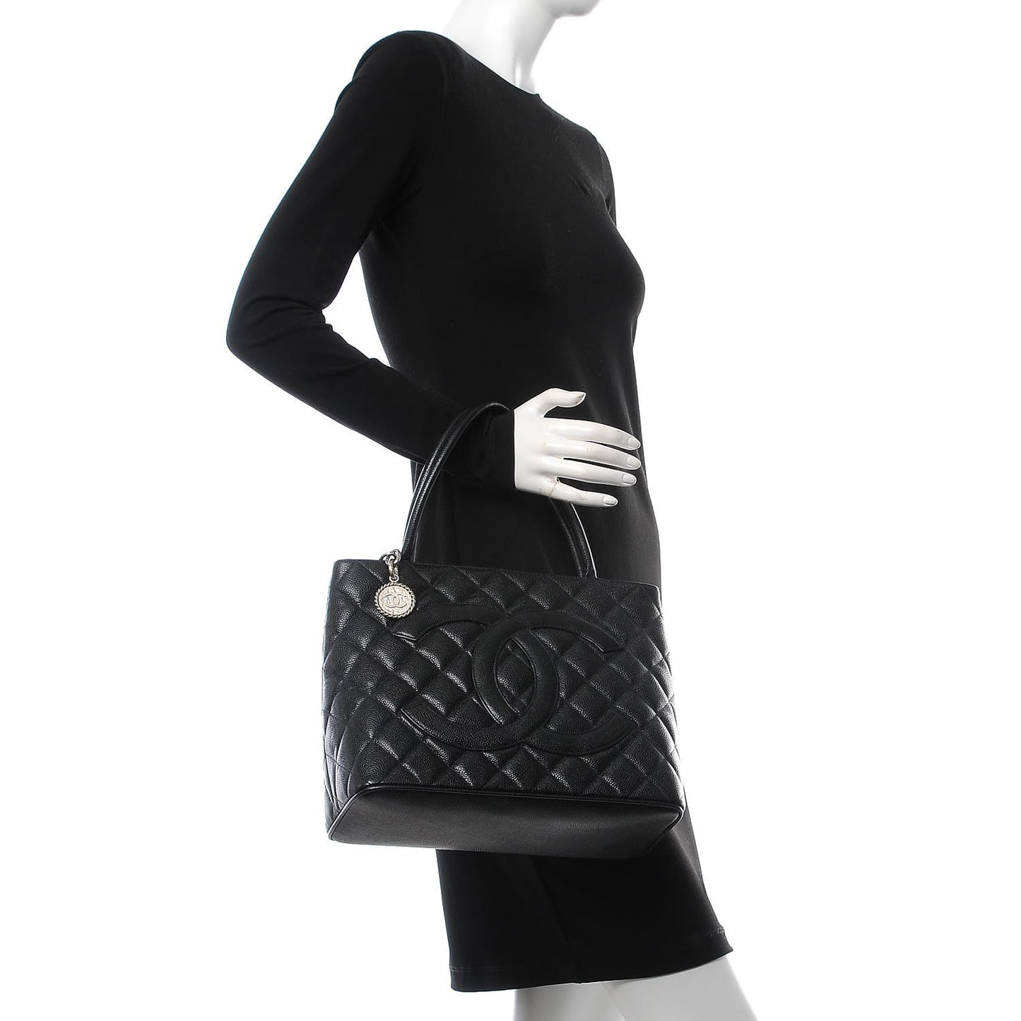Caviar Quilted Medallion Tote Black