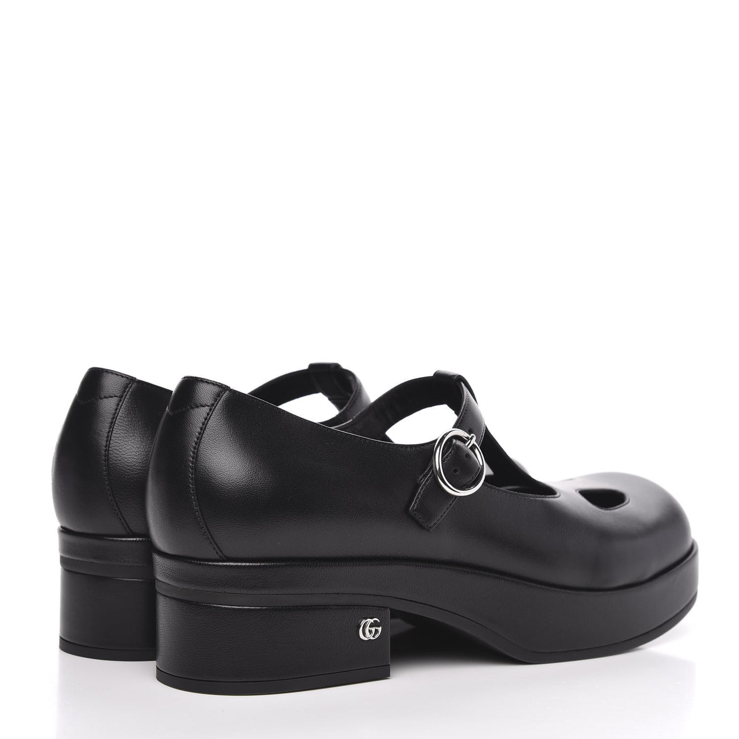 Calfskin T-Strap Mary Jane Platform Low-Heel Pumps 38 Black