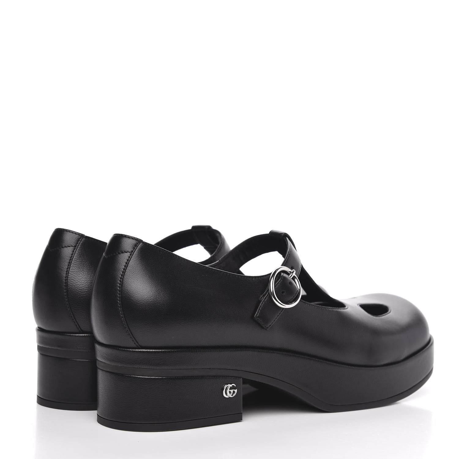Gucci Calfskin T-Strap Mary Jane Platform Low-Heel Pumps 38 Black 4 of 9