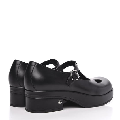 Gucci Calfskin T-Strap Mary Jane Platform Low-Heel Pumps 38 Black 4 of 9