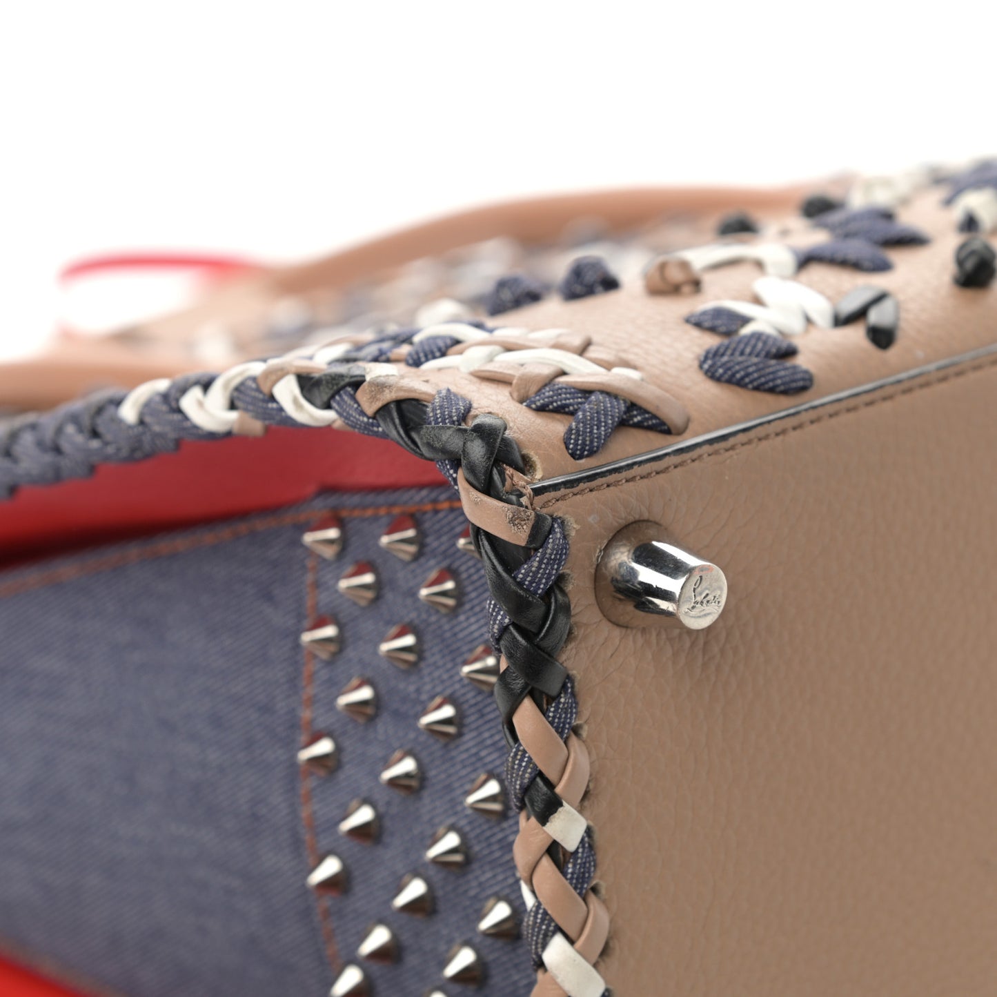 Calfskin Mexinodo Beaded Studded Triple Gusset Large Paloma Beige Blue