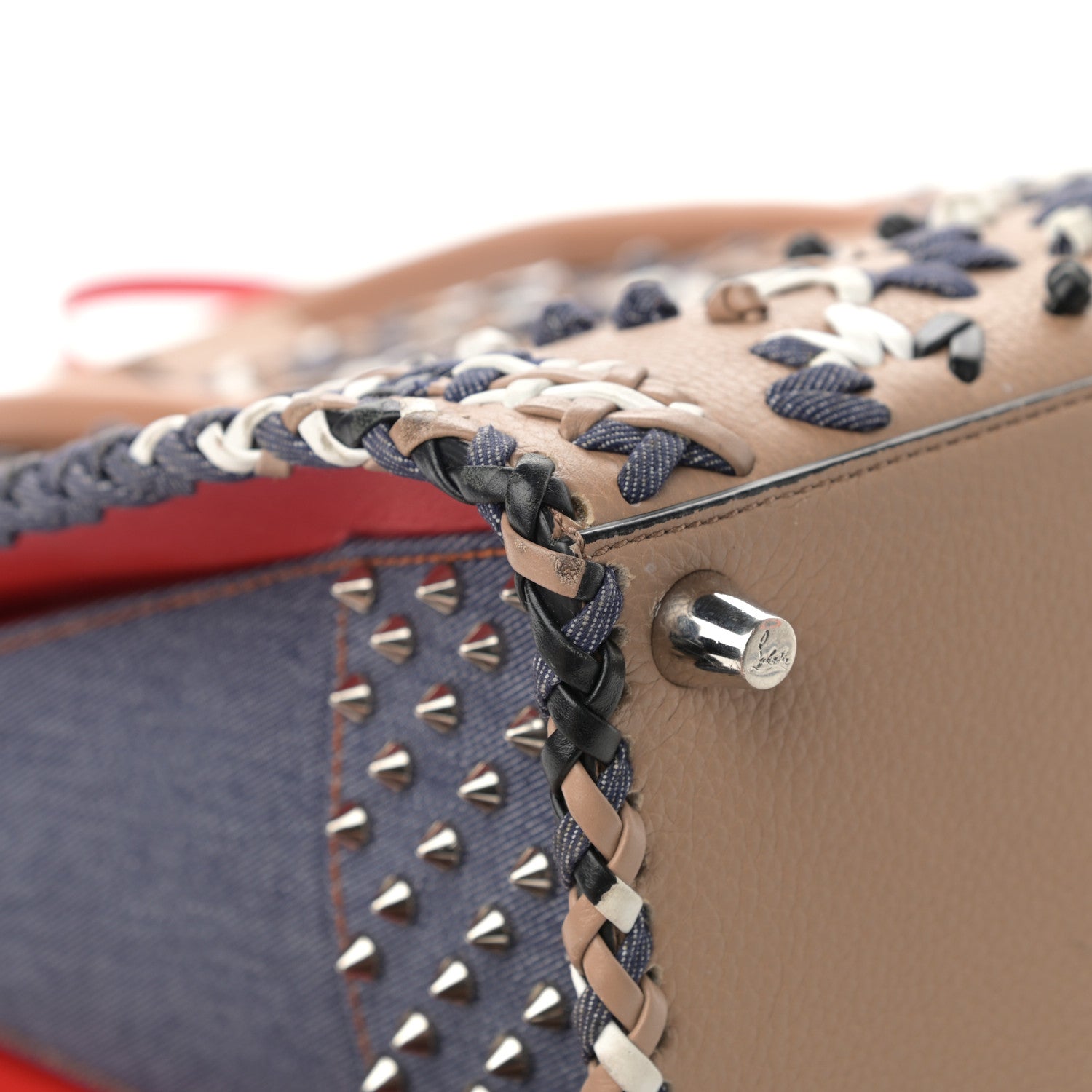 Christian Louboutin Calfskin Mexinodo Beaded Studded Triple Gusset Large Paloma Beige Blue 9 of 26