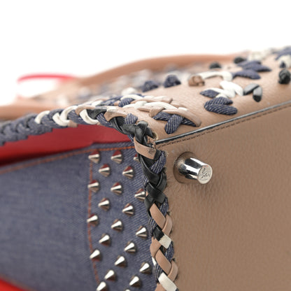 Christian Louboutin Calfskin Mexinodo Beaded Studded Triple Gusset Large Paloma Beige Blue 9 of 26