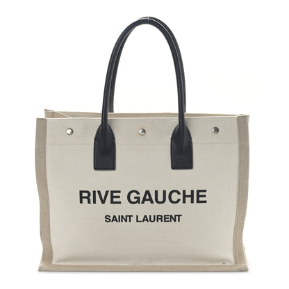 Saint Laurent Linen Calfskin Small Rive Gauche Tote Greggio Natural 1 of 8