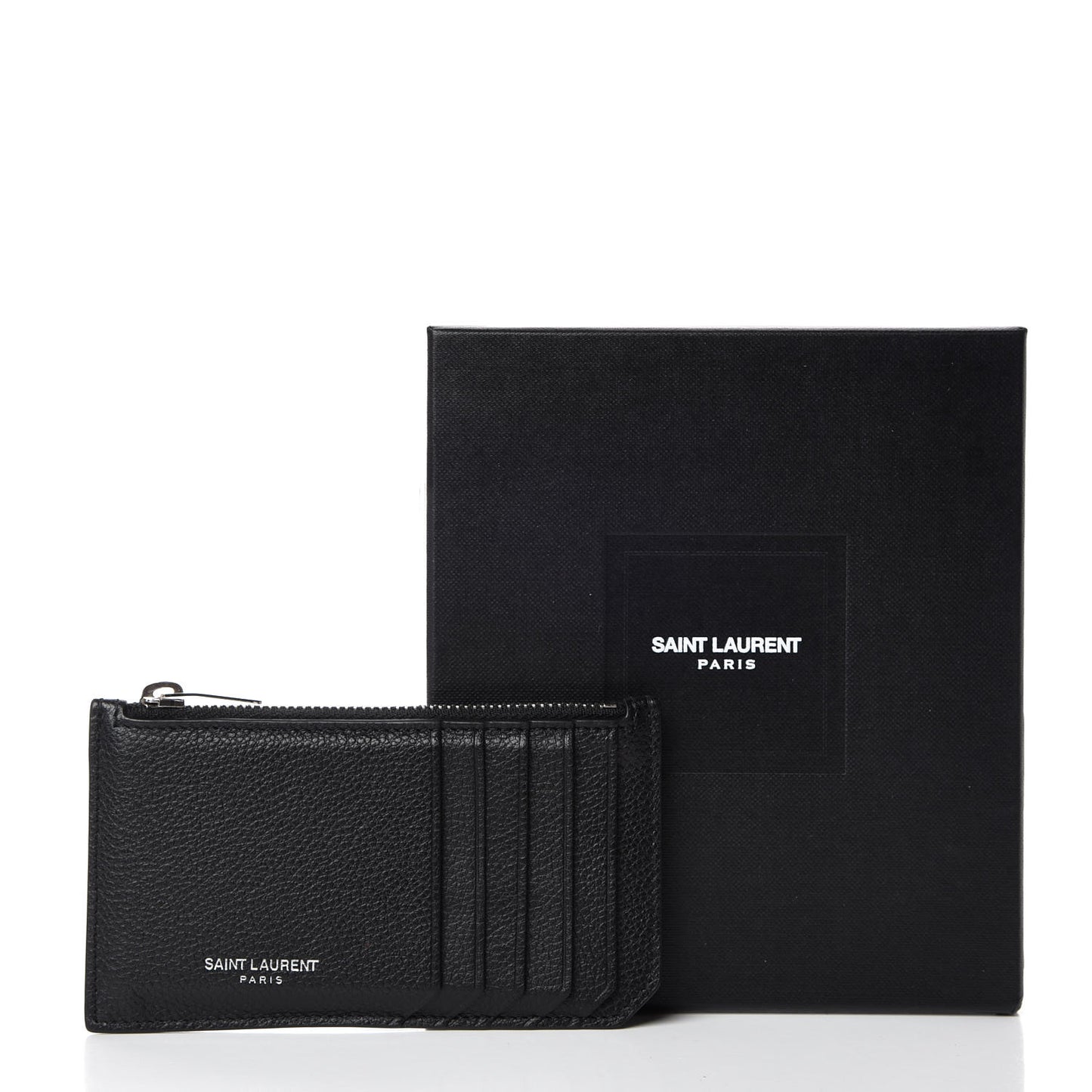 Grained Calfskin 5 Fragments Zip Pouch Card Holder Black