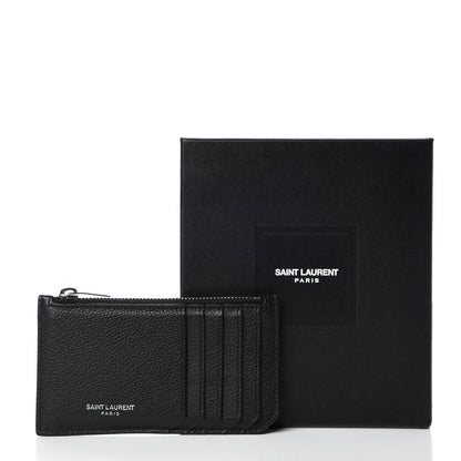 Saint Laurent Grained Calfskin 5 Fragments Zip Pouch Card Holder Black 8 of 8