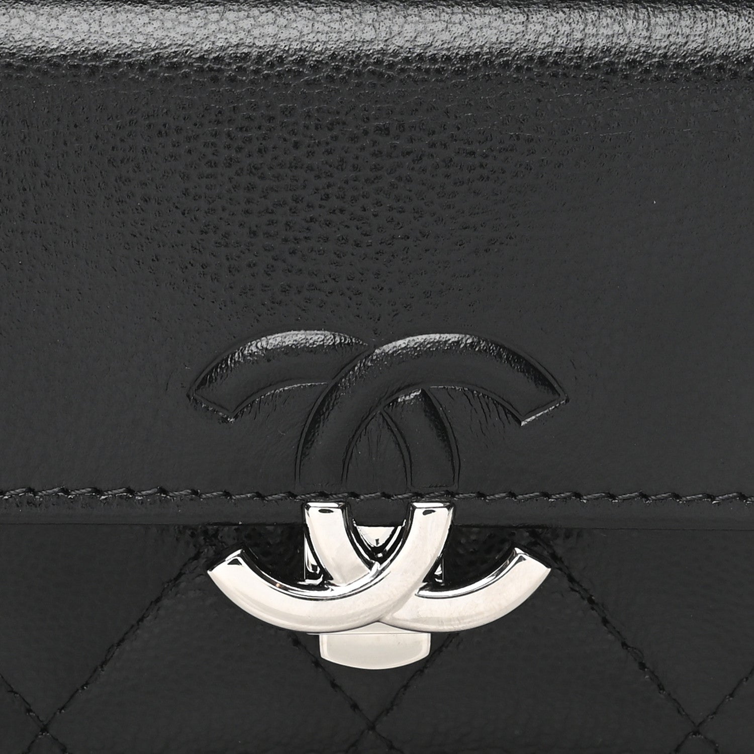 Chanel Grained Calfskin Quilted CC Box Compact Flap Wallet Black 10 of 12