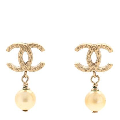 Chanel Pearl Quilted CC Drop Earrings Gold 1 of 4