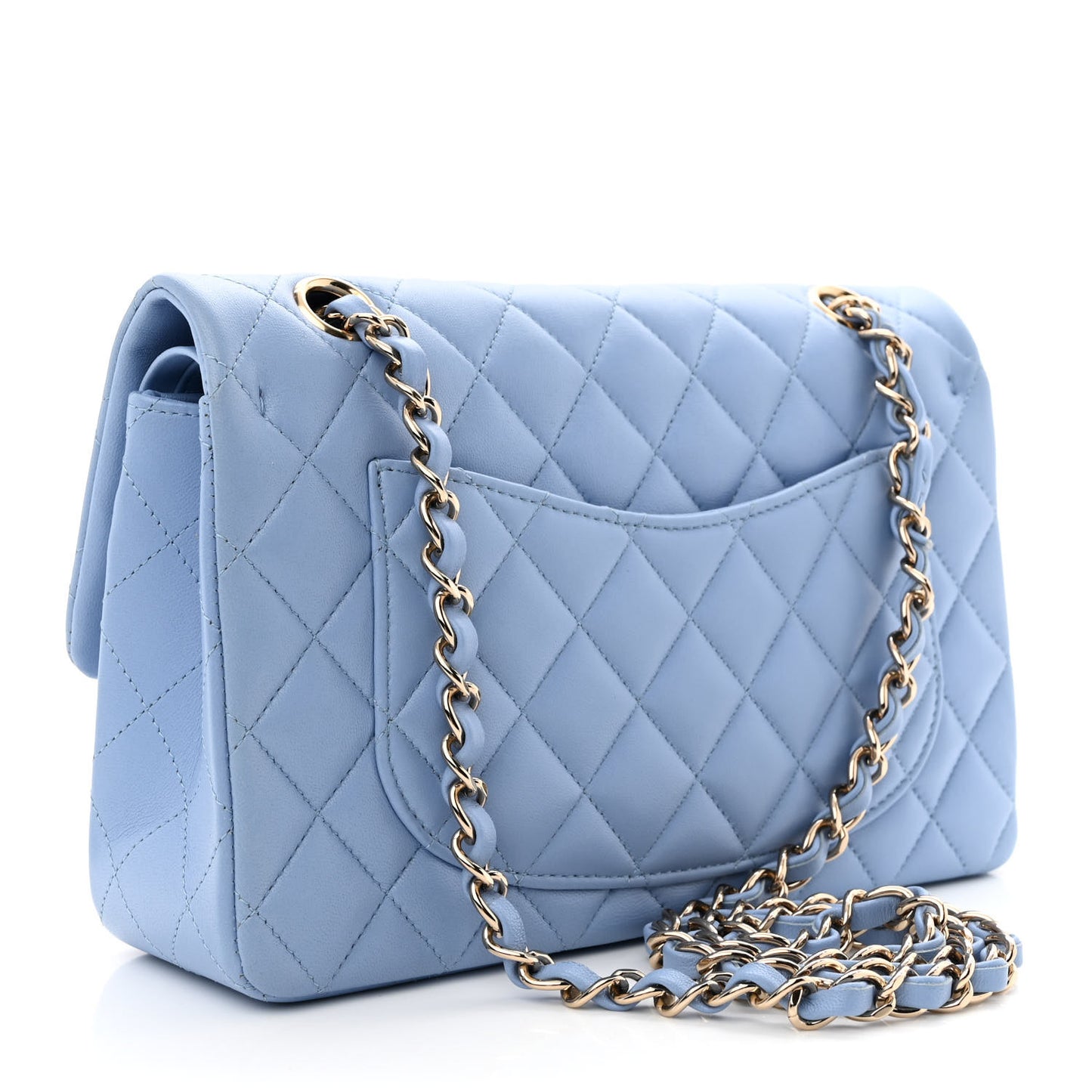 Lambskin Quilted Small Double Flap Light Blue