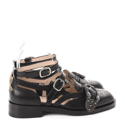 Gucci Calfskin Bee Embroidered Womens Queercore Brogue Wingtip Monk Strap Loafers 38 Black 4 of 10
