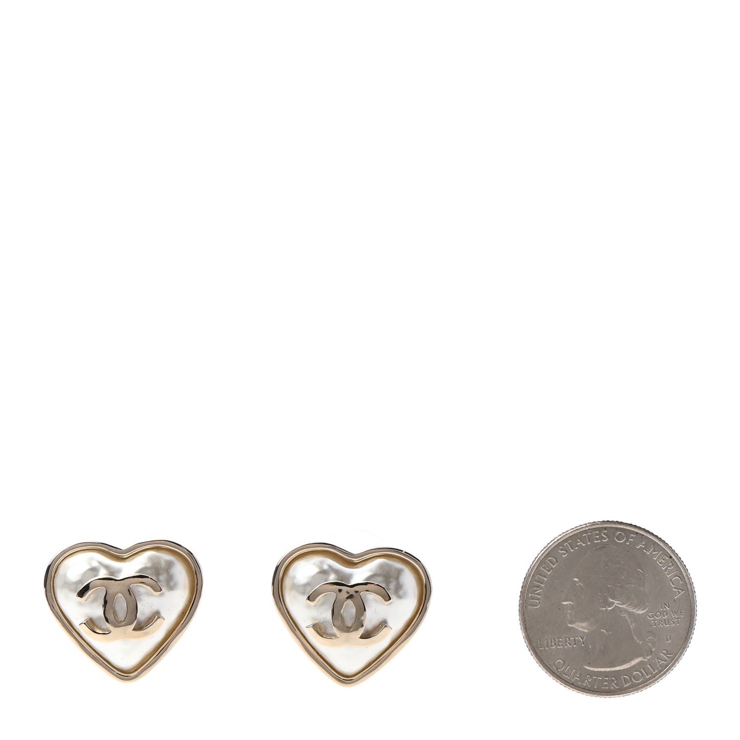 Pearl CC Heart Earrings Gold