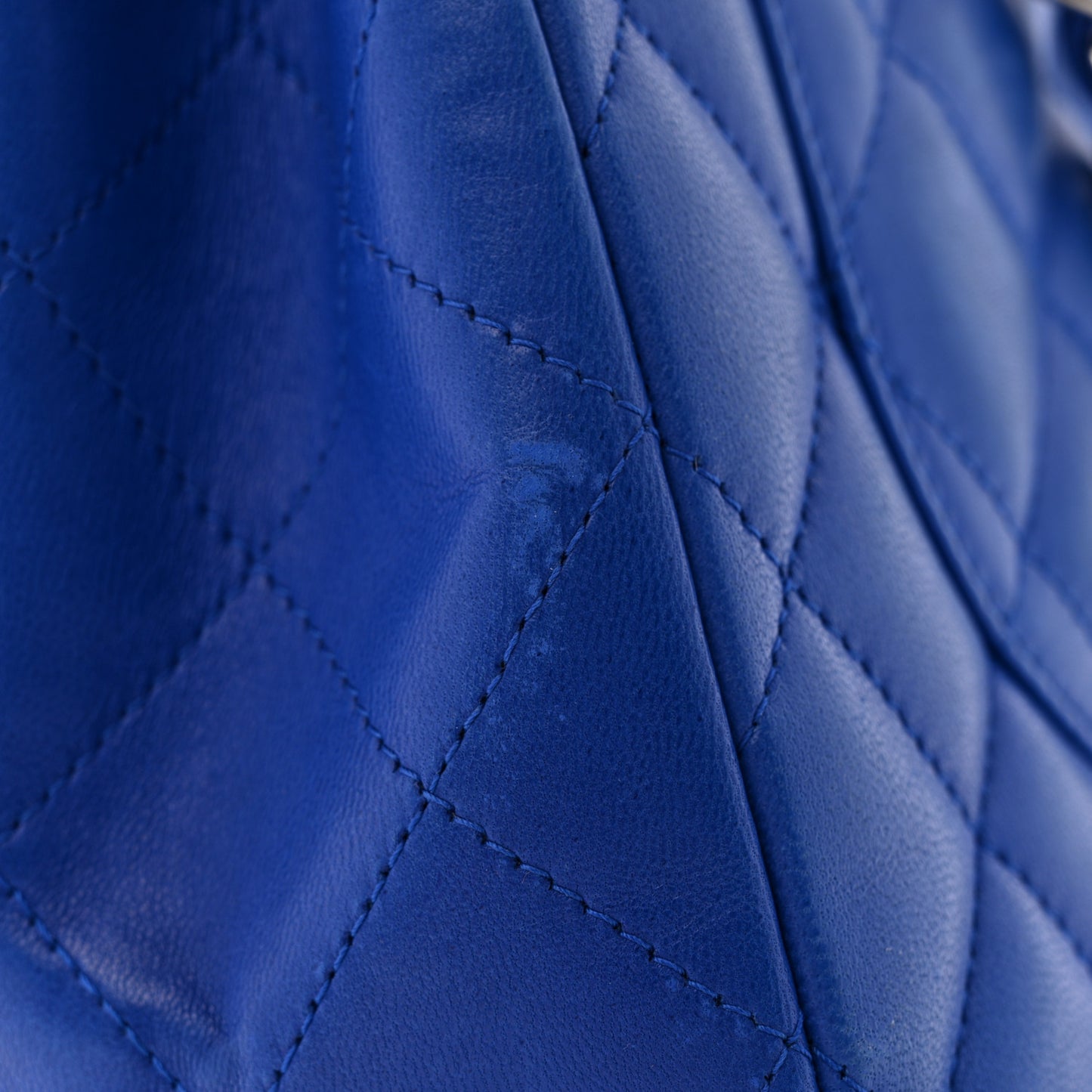 Lambskin Quilted Jumbo Single Flap Blue