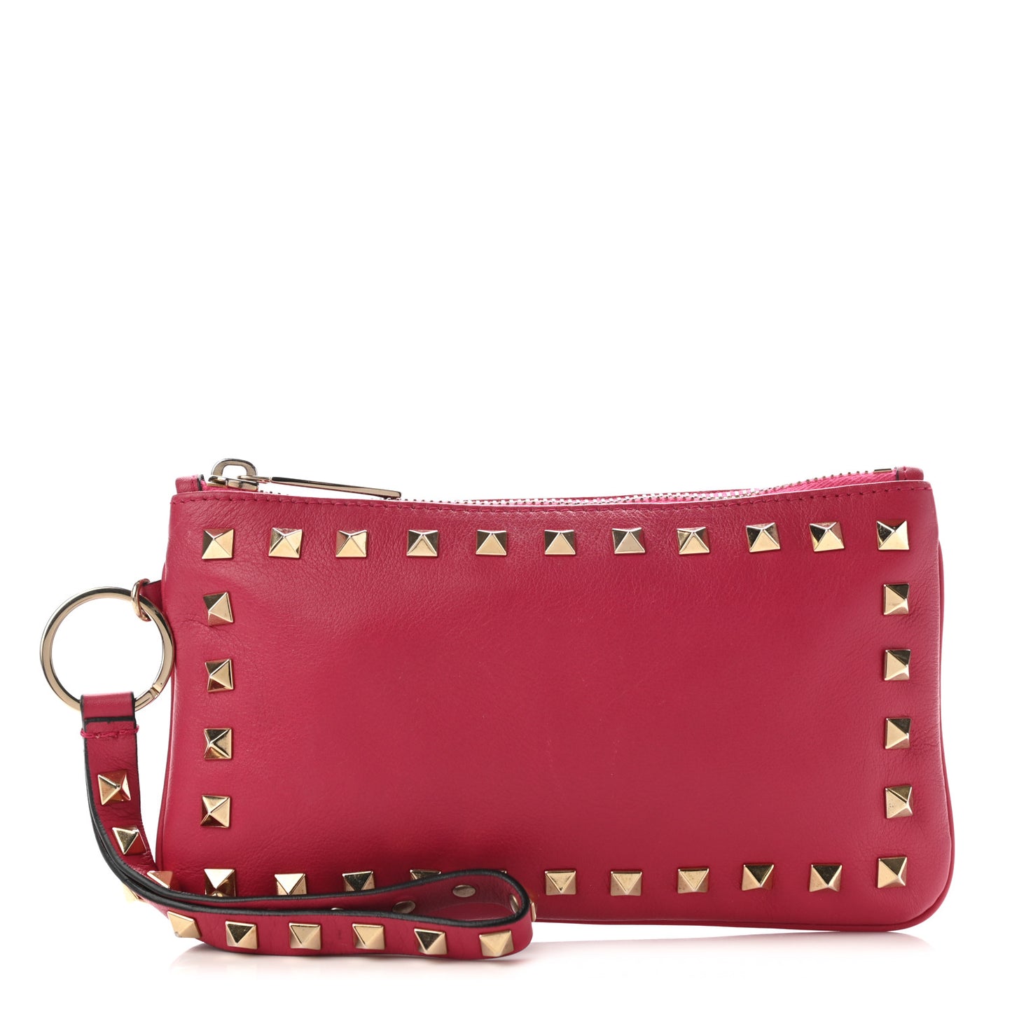 Vitello Rockstud Zip Wristlet Pouch Cyclamin