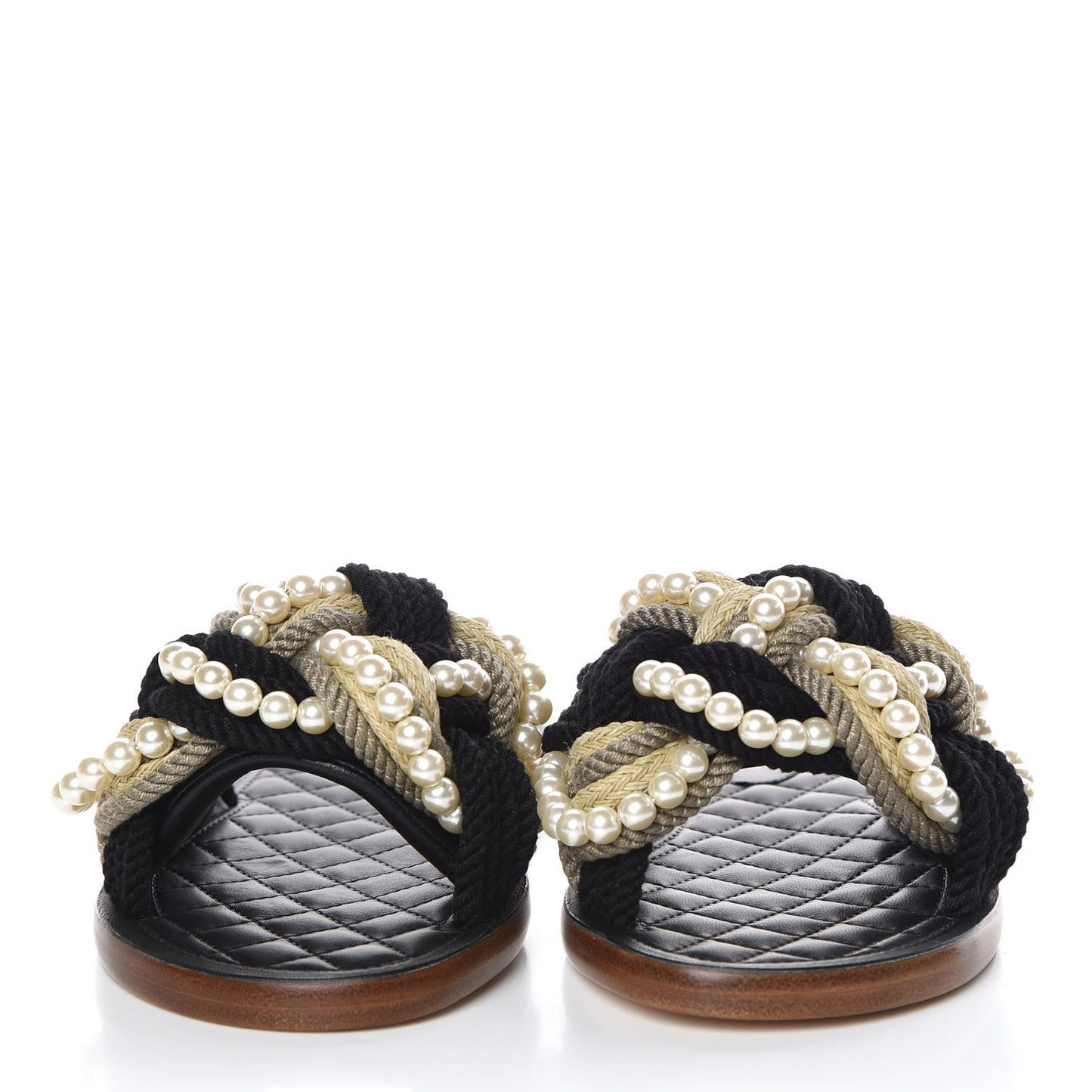 Lambskin Pearl Cord CC Mules 36 Black Beige