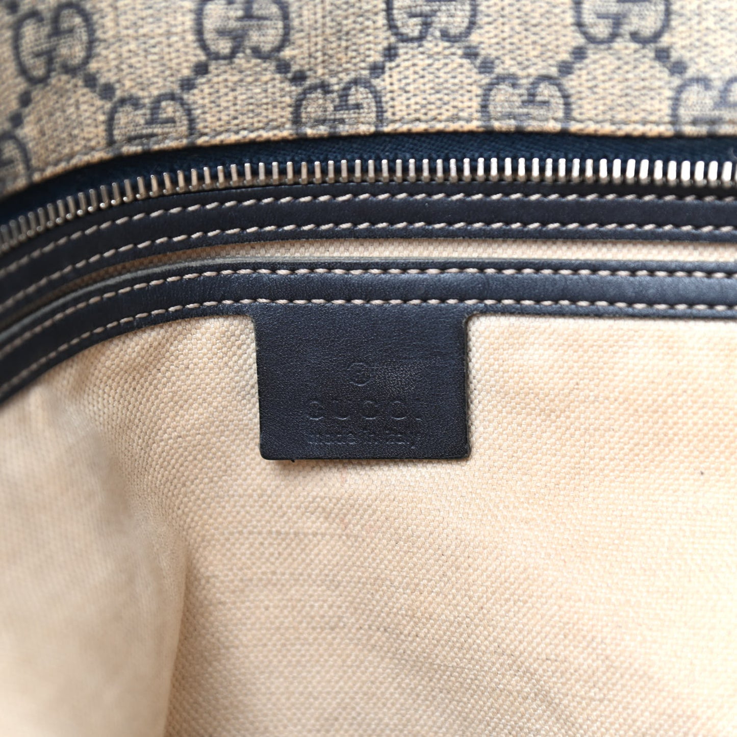 GG Supreme Monogram Medium Zippered Shopping Tote Navy