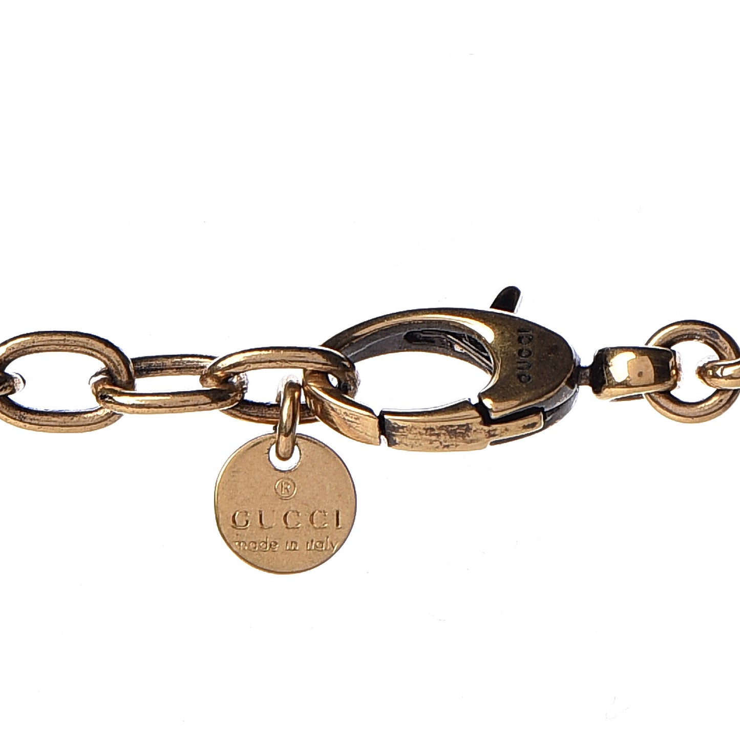 Metal Lion Head Ring Necklace Aged Gold