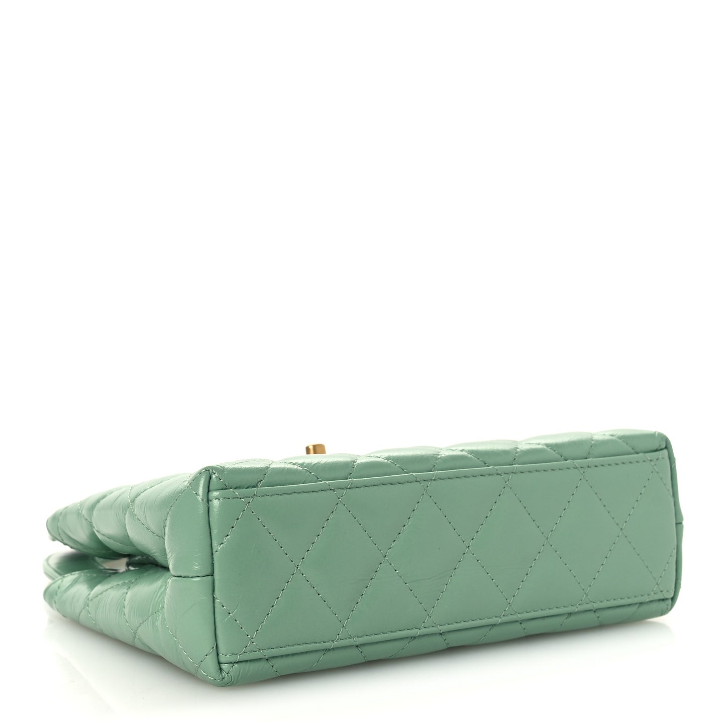 Shiny Aged Calfskin Quilted Nano Kelly Shopper Light Green