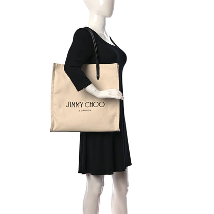 Jimmy Choo Canvas Logo Tote Natural Black 2 of 11