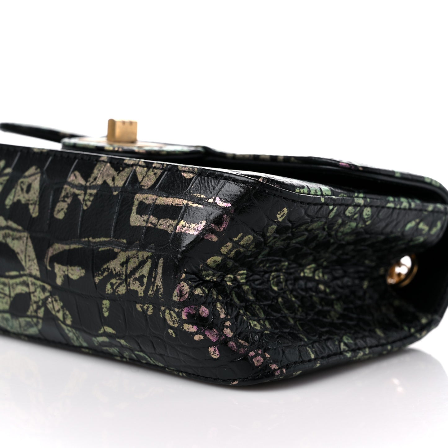 Calfskin Crocodile Embossed Graffiti 2.55 Mini Cocodile Reissue Flap Black Pink