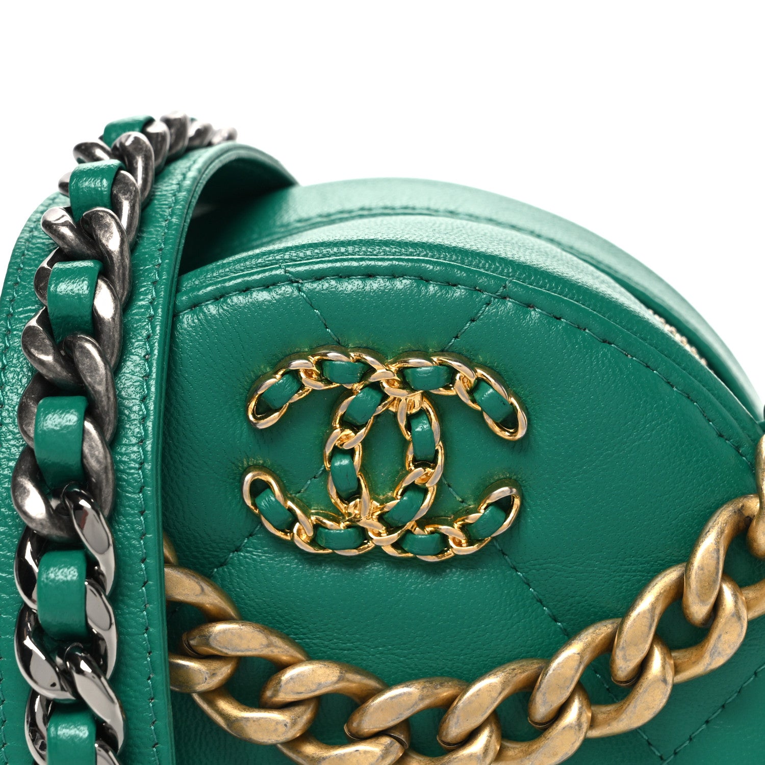 Chanel Lambskin Quilted Chanel 19 Round Clutch With Chain Green 8 of 10