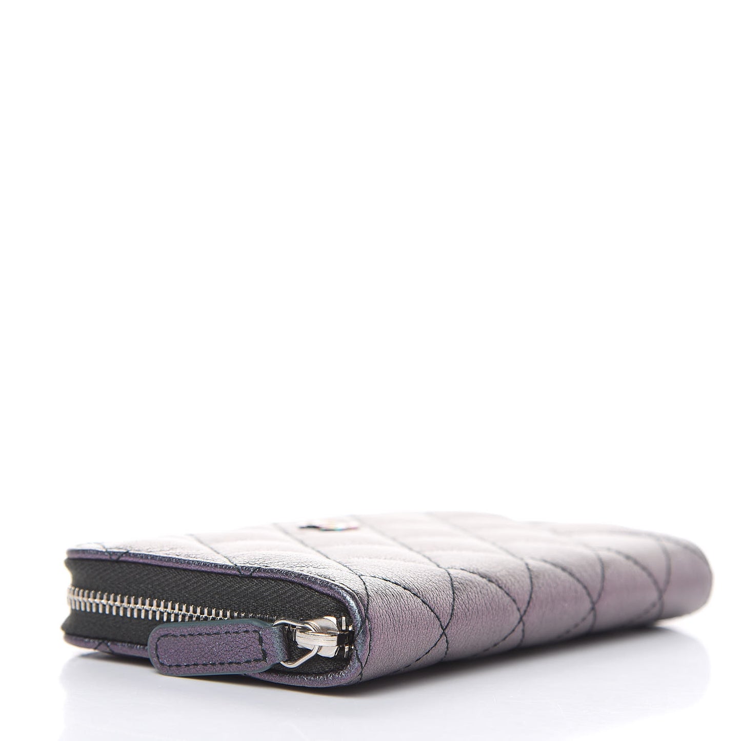 Iridescent Goatskin Quilted Small Zip Around Wallet Purple