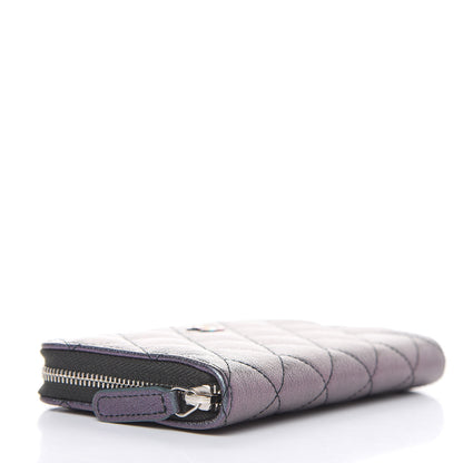Chanel Iridescent Goatskin Quilted Small Zip Around Wallet Purple 4 of 8