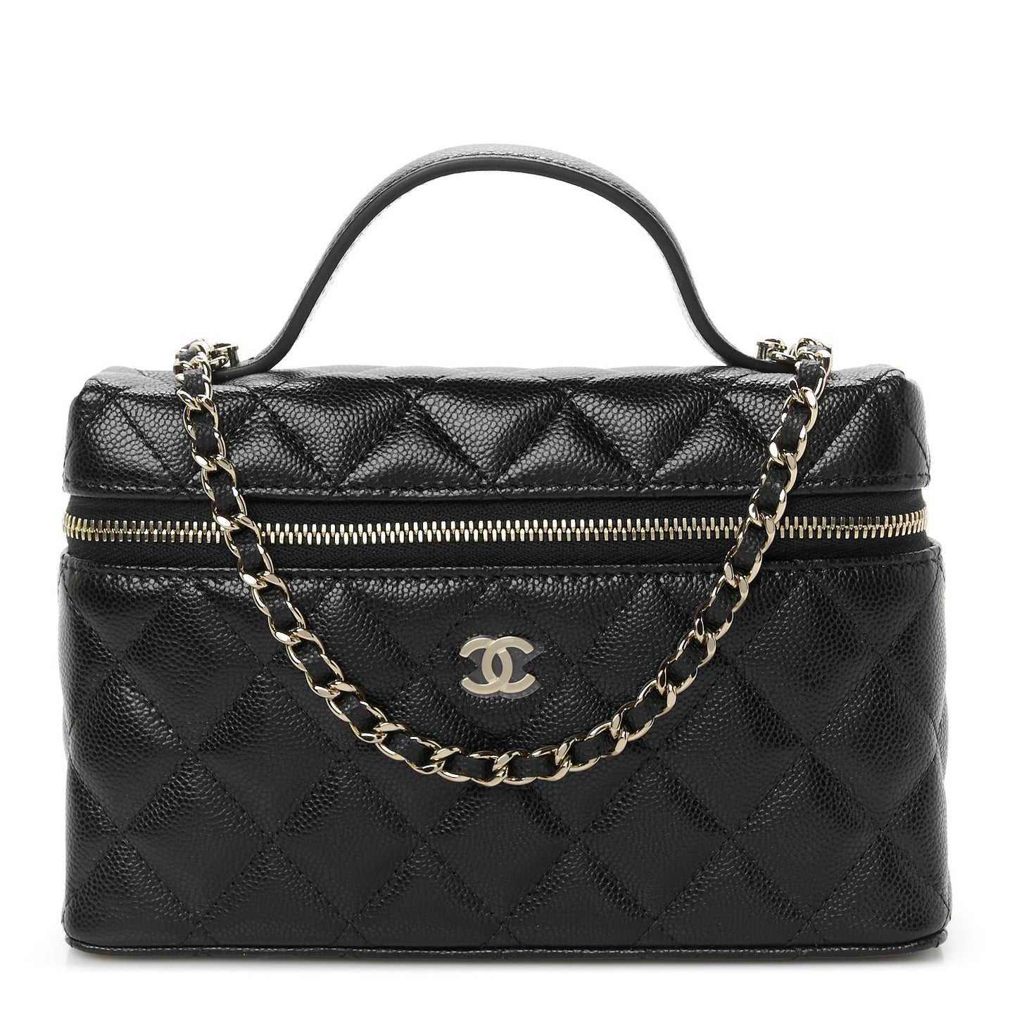 Caviar Quilted Top Handle Slim Vanity With Chain Black