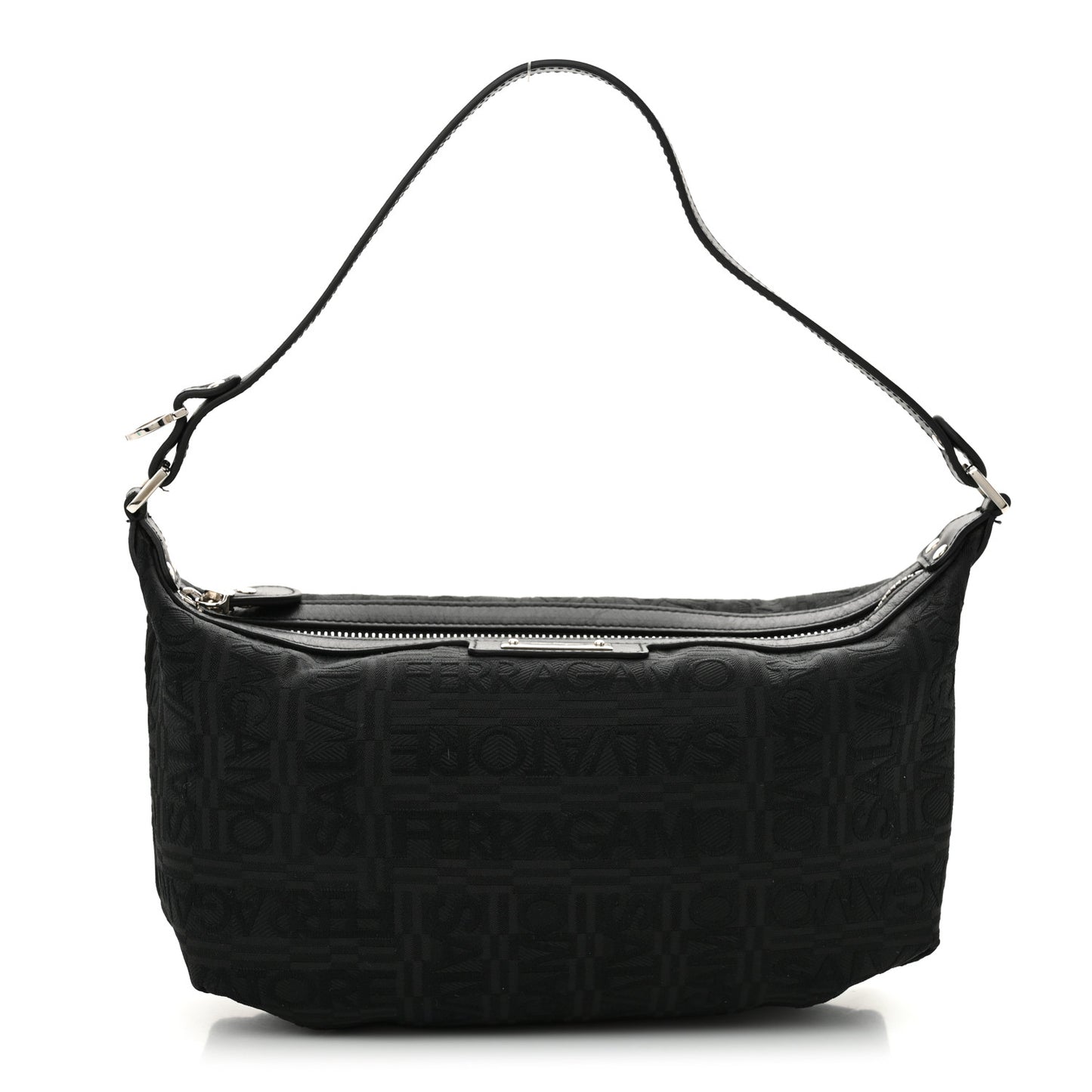 Canvas Calfskin Logo Shoulder Bag Black