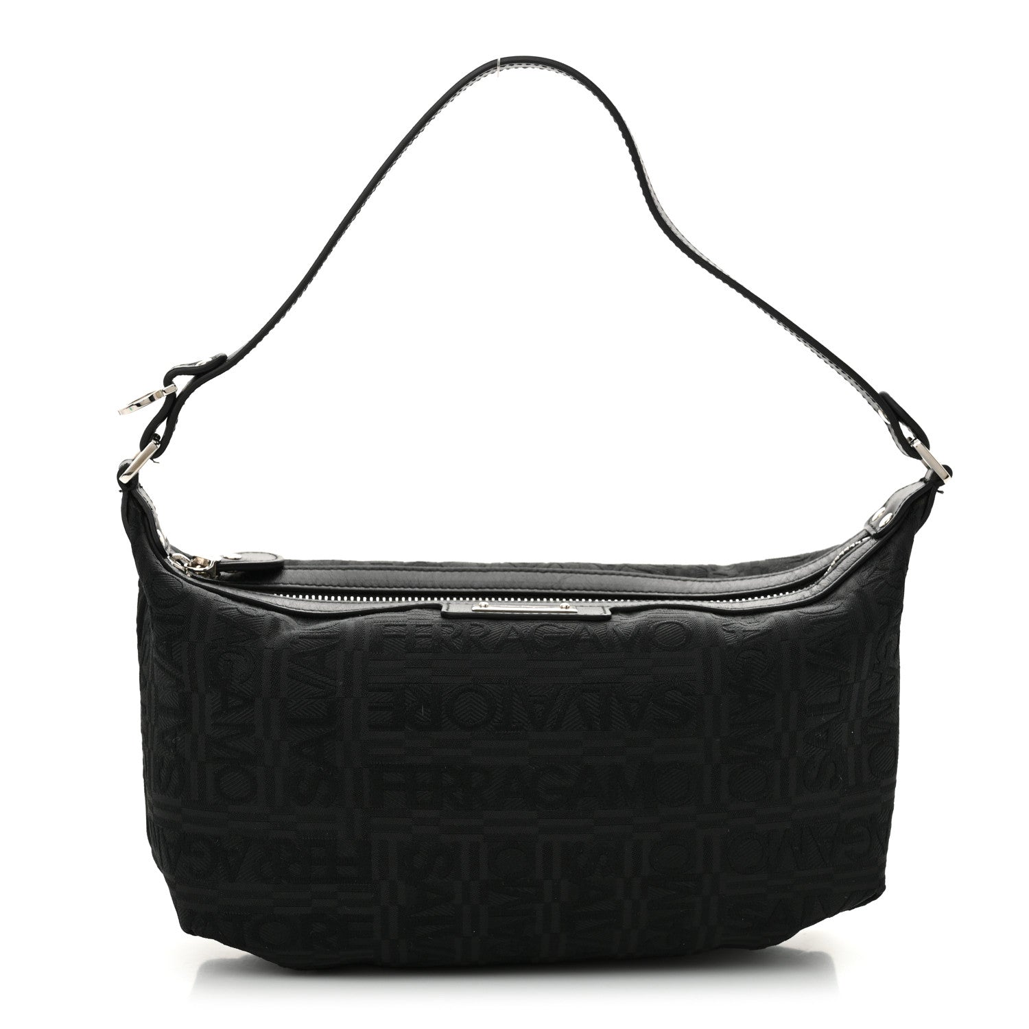 Salvatore Ferragamo Canvas Calfskin Logo Shoulder Bag Black 1 of 11