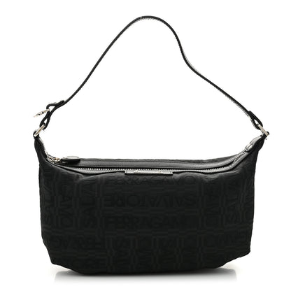 Salvatore Ferragamo Canvas Calfskin Logo Shoulder Bag Black 1 of 11