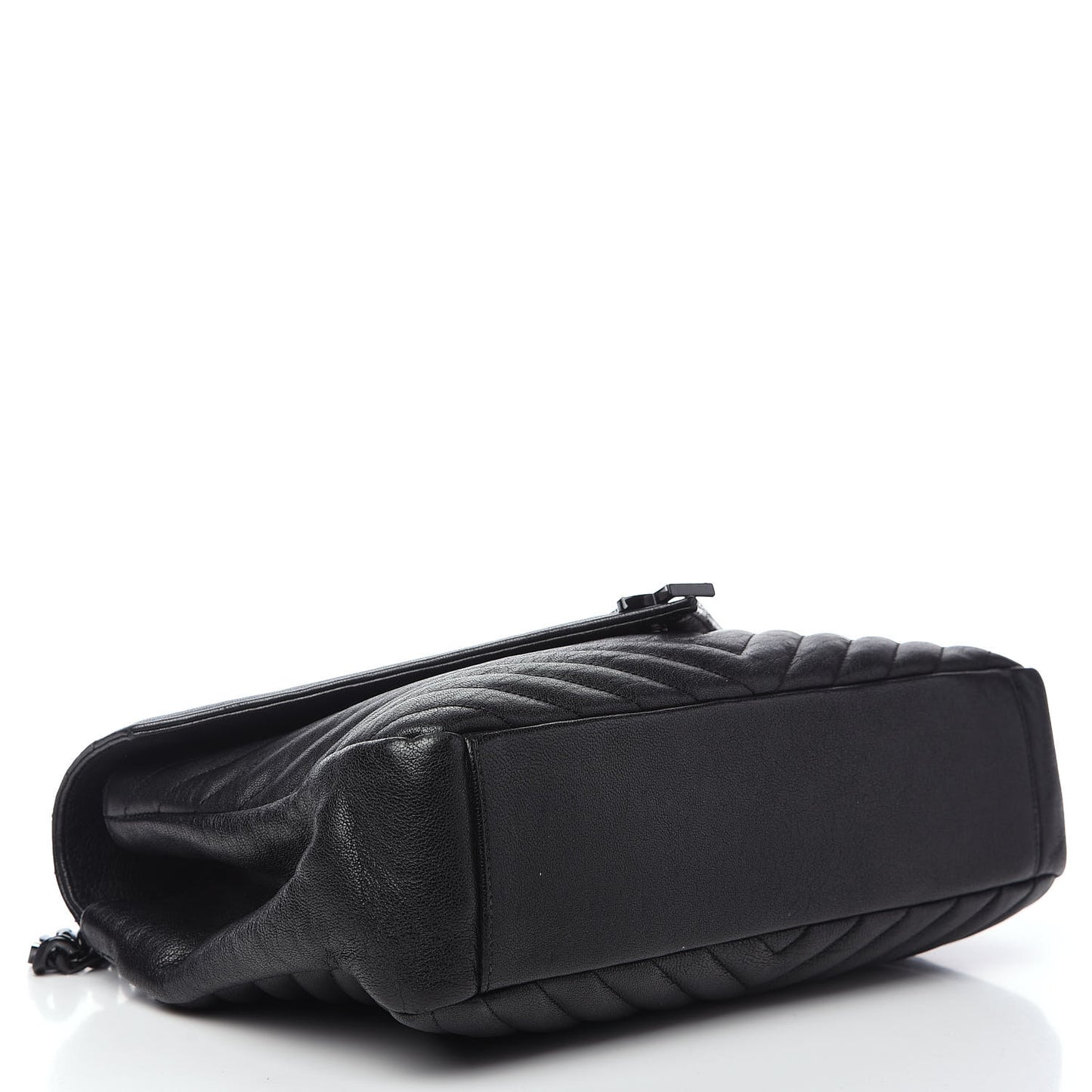 Sheepskin Matelasse Chevron Monogram Monochrome Large College Satchel Black