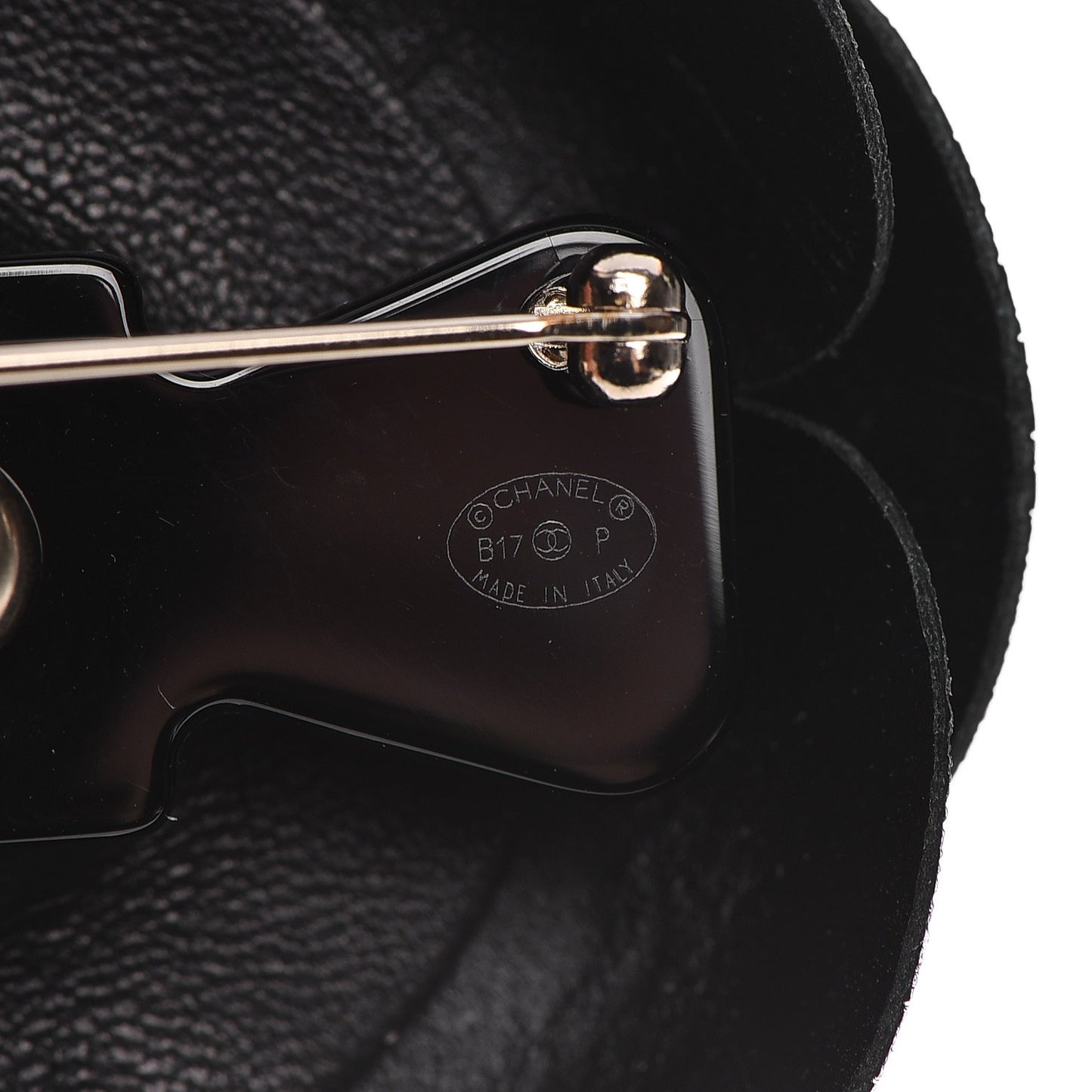 Glazed Calfskin Camellia Brooch Black