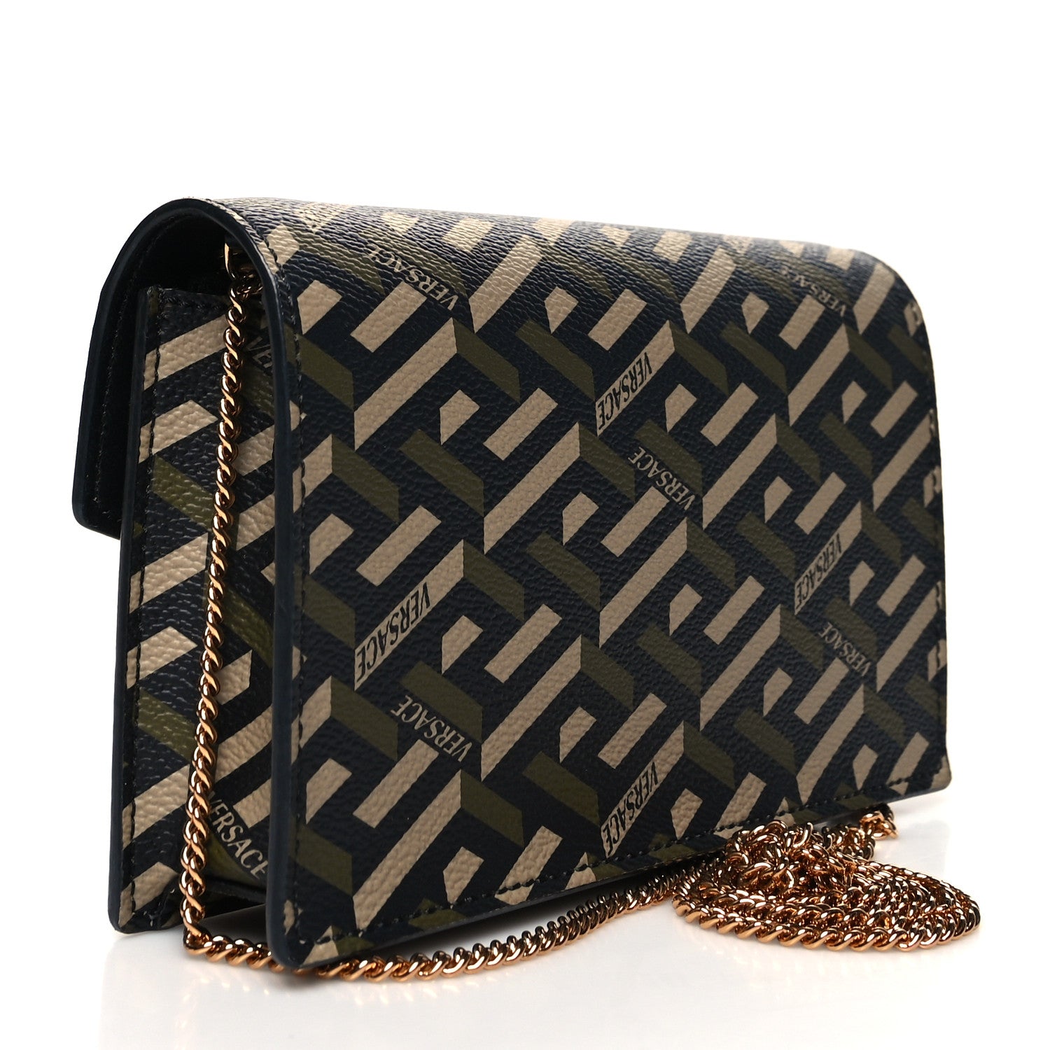 Versace Coated Canvas Virtus La Greca Signature Shoulder Bag Black Khaki 3 of 11