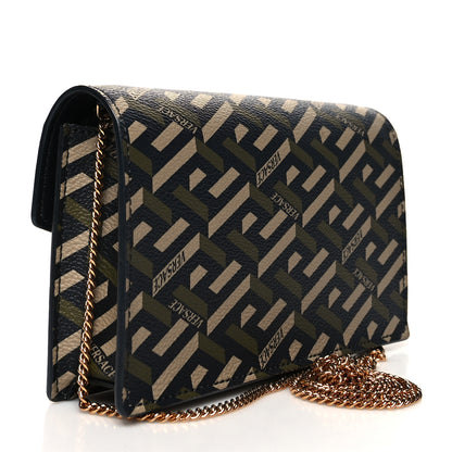 Versace Coated Canvas Virtus La Greca Signature Shoulder Bag Black Khaki 3 of 11