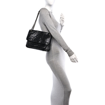 Saint Laurent Crinkled Calfskin Matelasse Monogram Medium Niki Chain Satchel Black 2 of 11