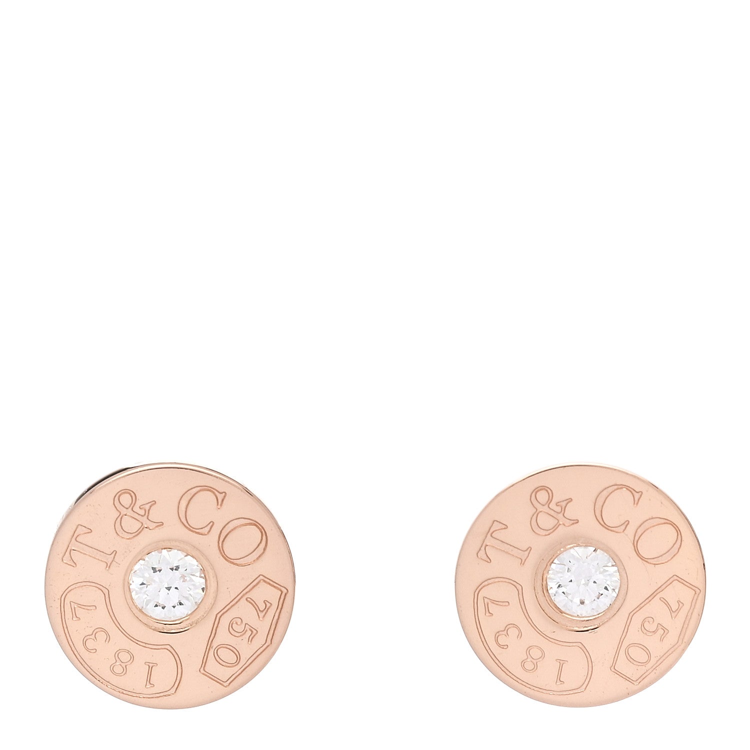 Tiffany 18K Rose Gold Diamond 1837 Circle Earrings 1 of 5