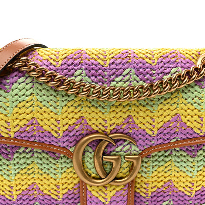 Gucci Calfskin Raffia Woven Small GG Marmont Shoulder Bag Multicolor 8 of 10