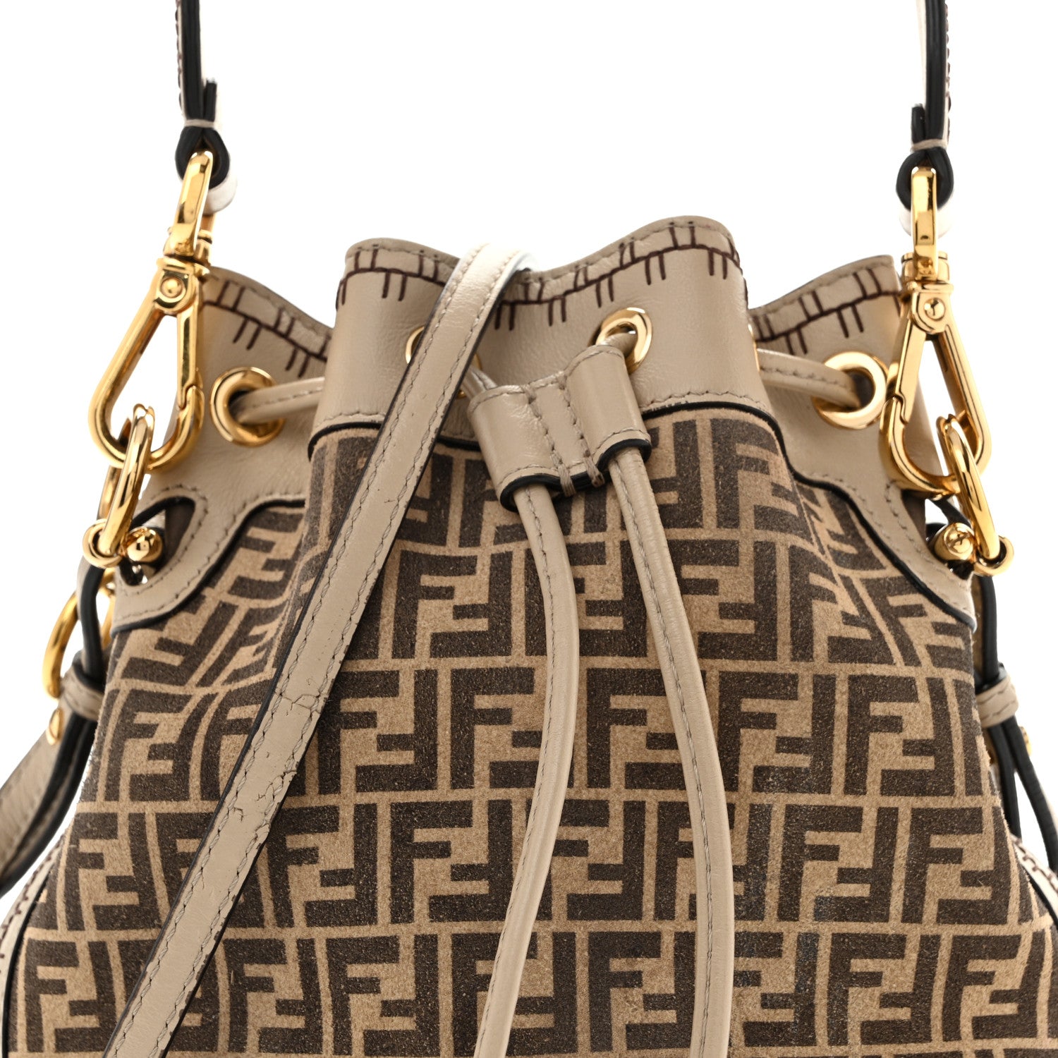 Fendi Suede Vitello Grace F is Fendi Micro FF Mini Mon Tresor Bucket Bag Nude Spring Maya 8 of 15