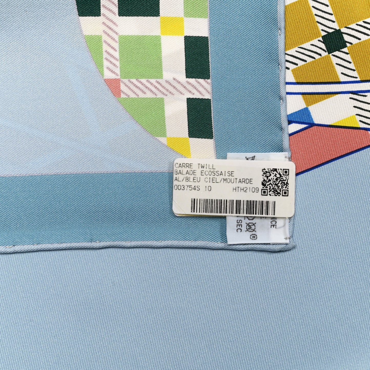 Silk Balade Ecossaise Scarf 90 Bleu Ciel Moutarde