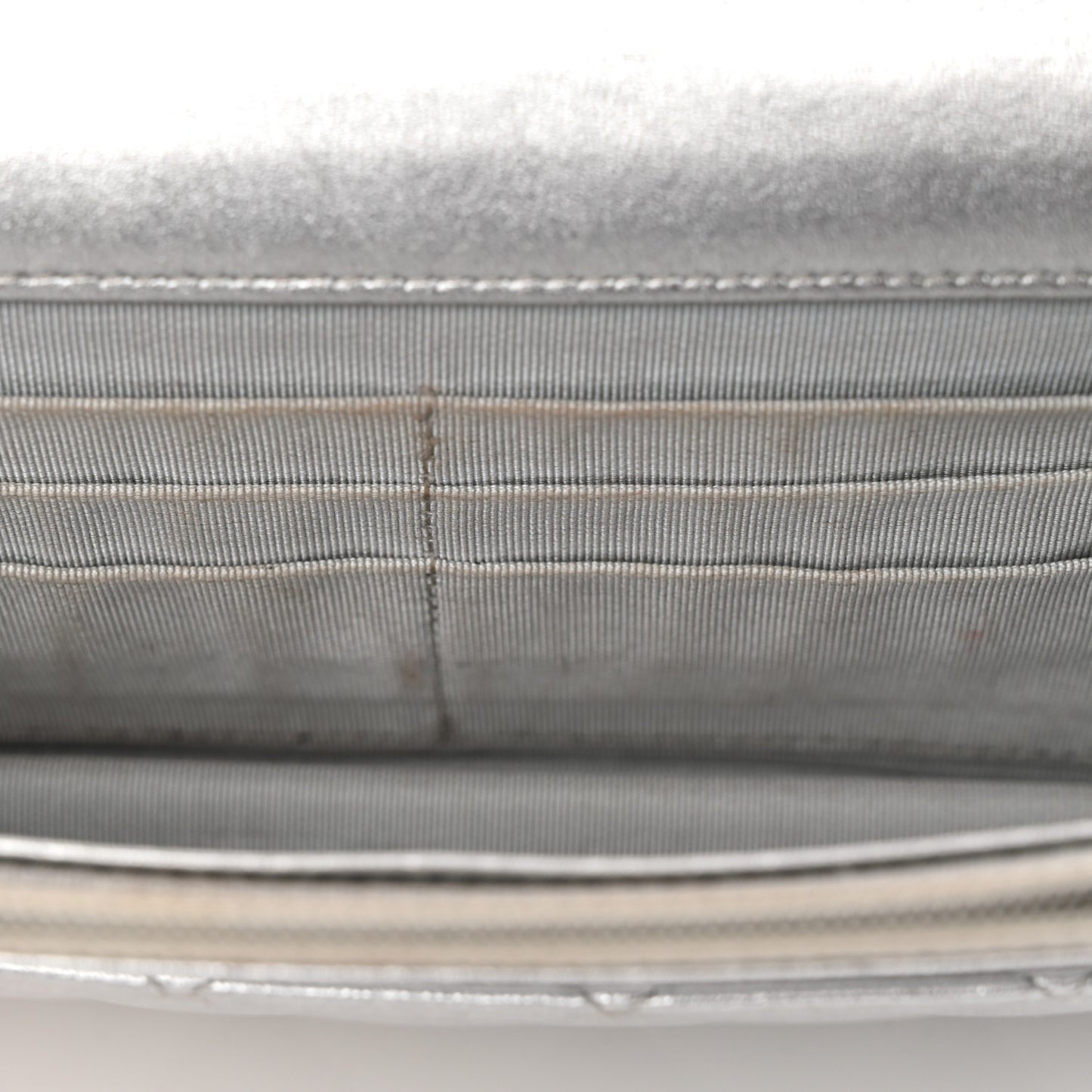 Metallic Lambskin Quilted Wallet On Chain WOC Silver Gold