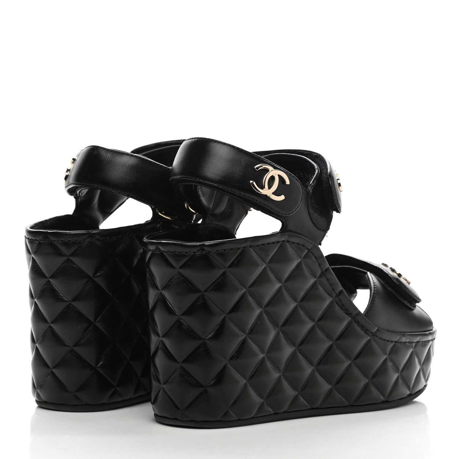 Chanel Shiny Calfskin Quilted Wedge Sandals 35 Black 4 of 8
