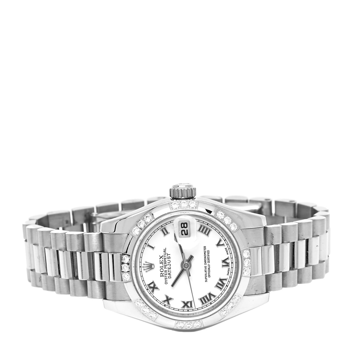 Rolex 18K White Gold Diamond 26mm Oyster Perpetual Datejust President Watch White Roman 179369 2 of 4