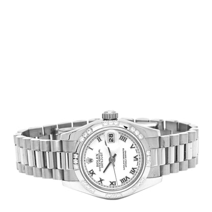 Rolex 18K White Gold Diamond 26mm Oyster Perpetual Datejust President Watch White Roman 179369 2 of 4