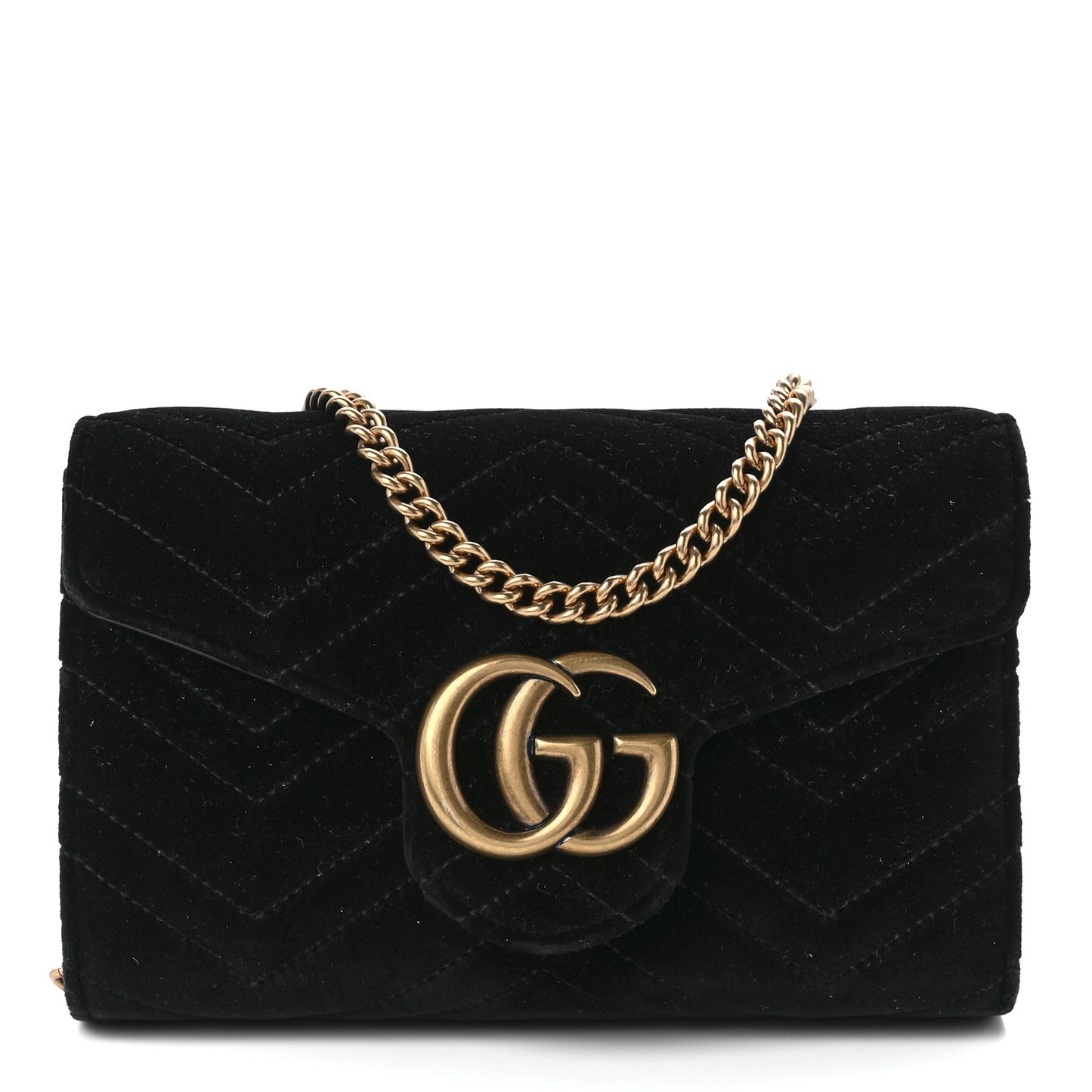 Velvet Matelasse GG Marmont Chain Wallet Black