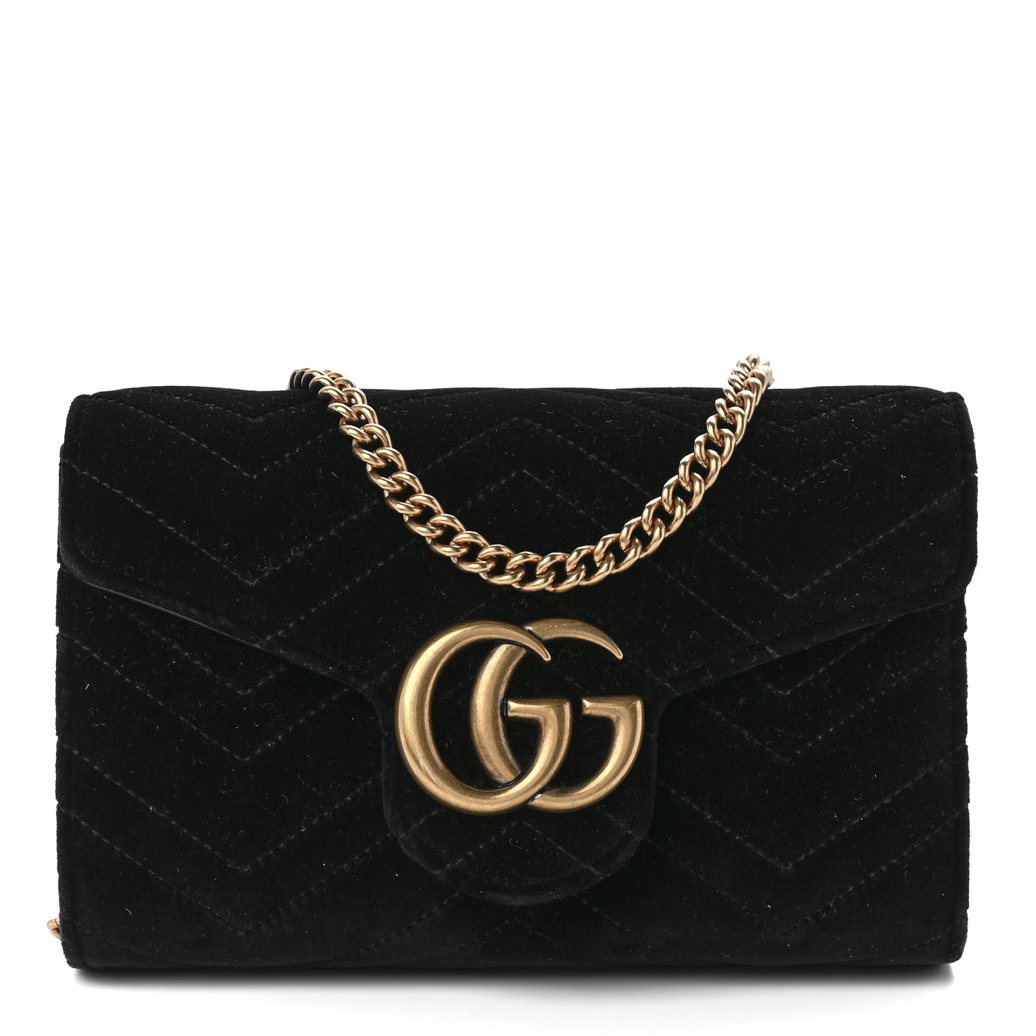 Gucci Velvet Matelasse GG Marmont Chain Wallet Black 1 of 12