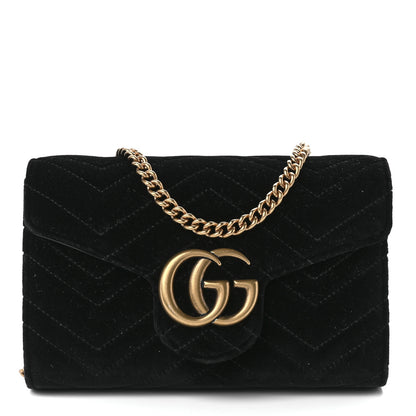 Gucci Velvet Matelasse GG Marmont Chain Wallet Black 1 of 12