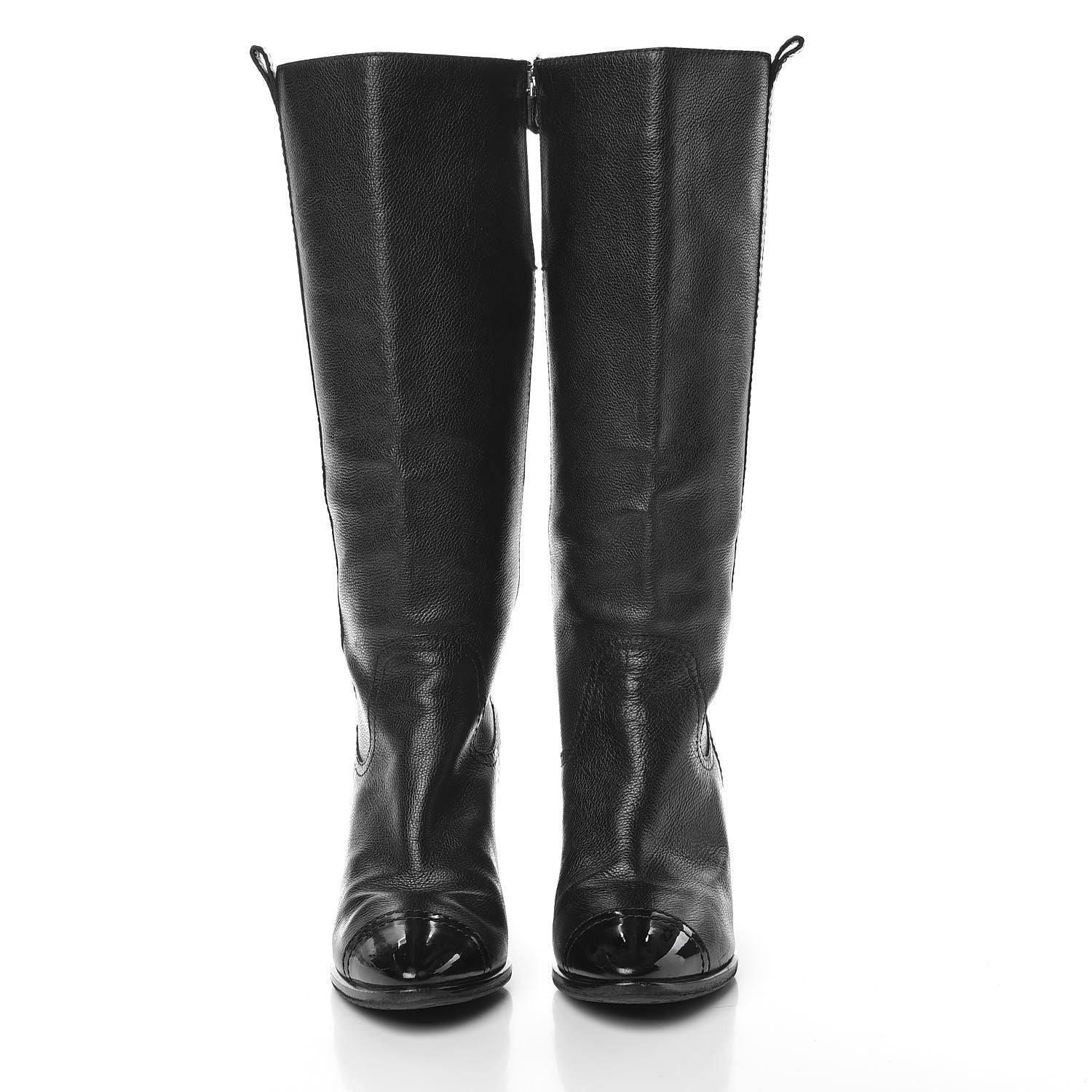 Chanel Lambskin Patent CC Cap Toe High Boots 39 Black 2 of 10